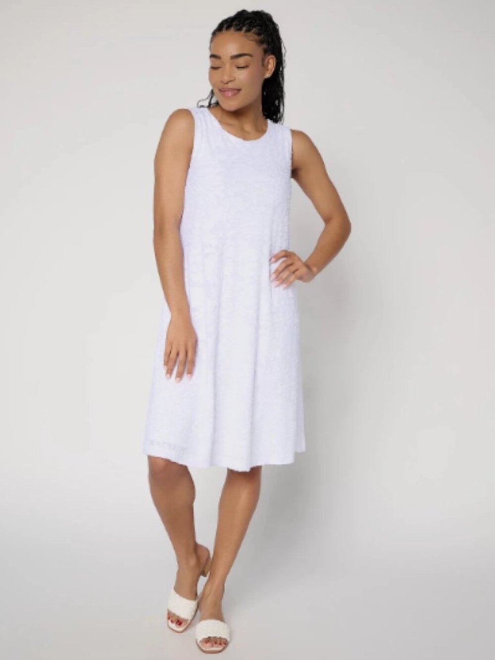 Susan Graver Burnout Knit Sleeveless A-Line Dress-White-Tall XXS-NEW-A722258